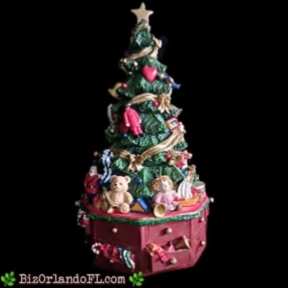VINTAGE: Christmas Tree on Stand with Toys Music Box Plays 